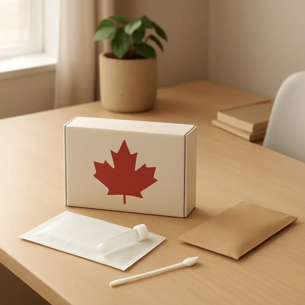 Canadian context image for Microbiome Test Canada showing at-home test kit materials in a clean modern setting