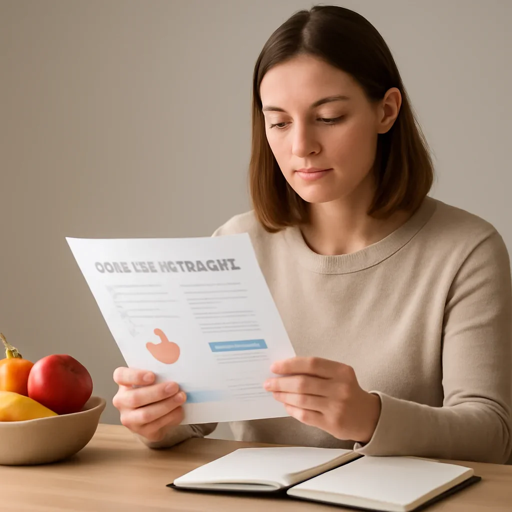 Person reviewing digestive health information and microbiome testing limitations before deciding on the appropriate next step