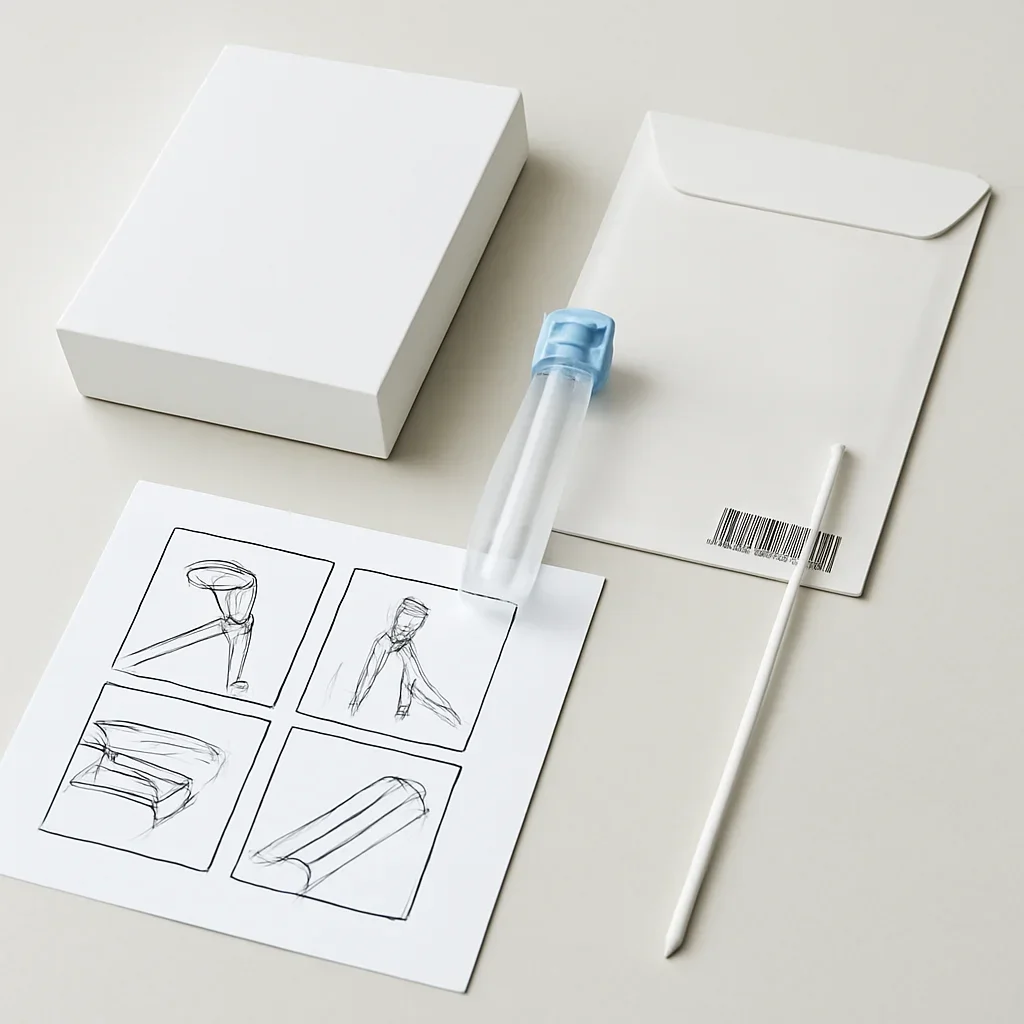 Gut bacteria test kit contents and at-home stool sample collection instructions