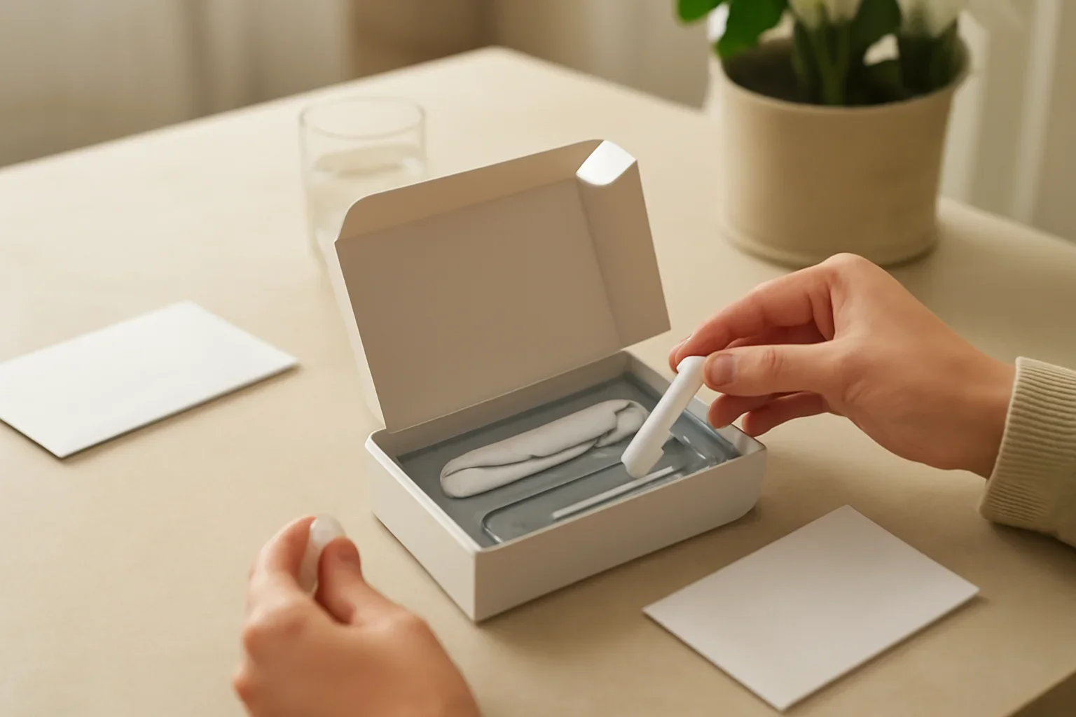 Gut Microbiome vs Gut Health page hero image showing an at-home microbiome testing scene