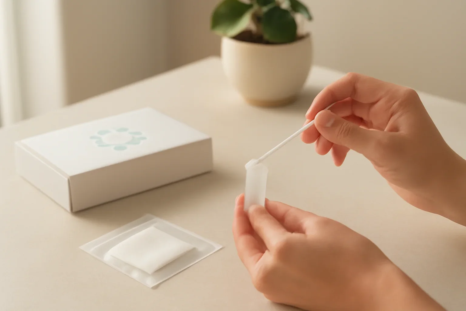 Educational microbiome and immune system scene with an at-home microbiome kit and scientific notes