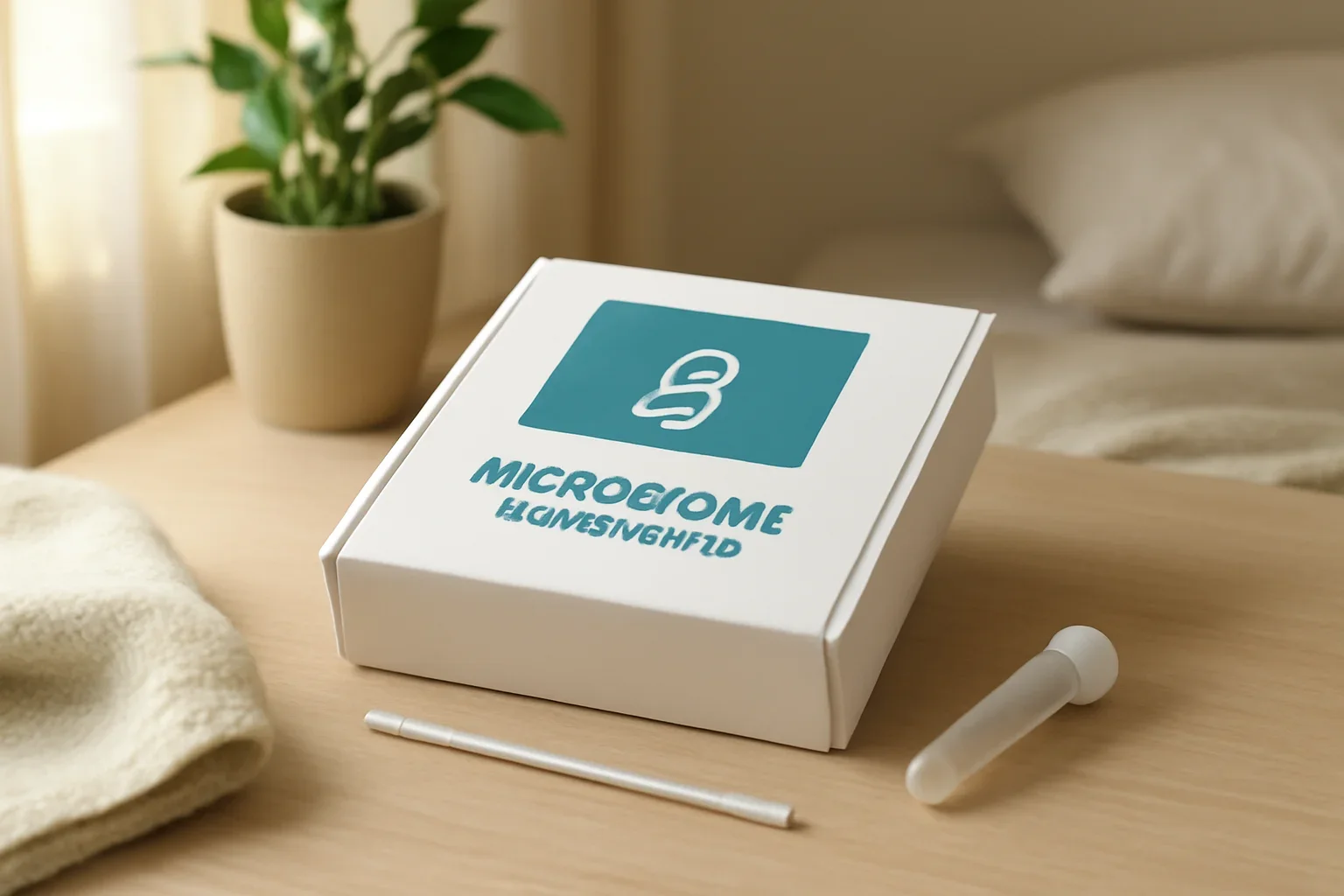 Calm bedtime setting with microbiome research materials illustrating the relationship between the gut microbiome and sleep