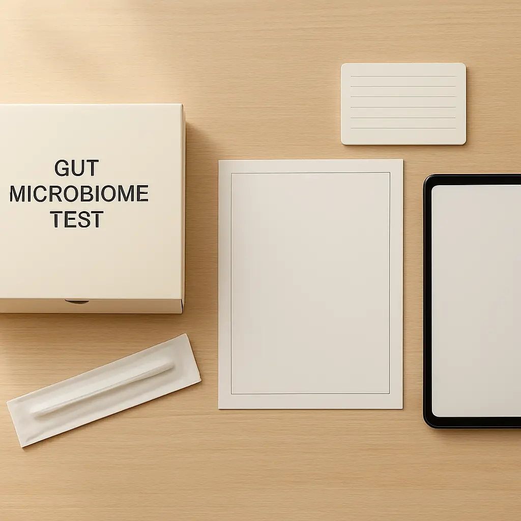 Learning hub call to action image showing a calm at-home microbiome test education scene with report notes