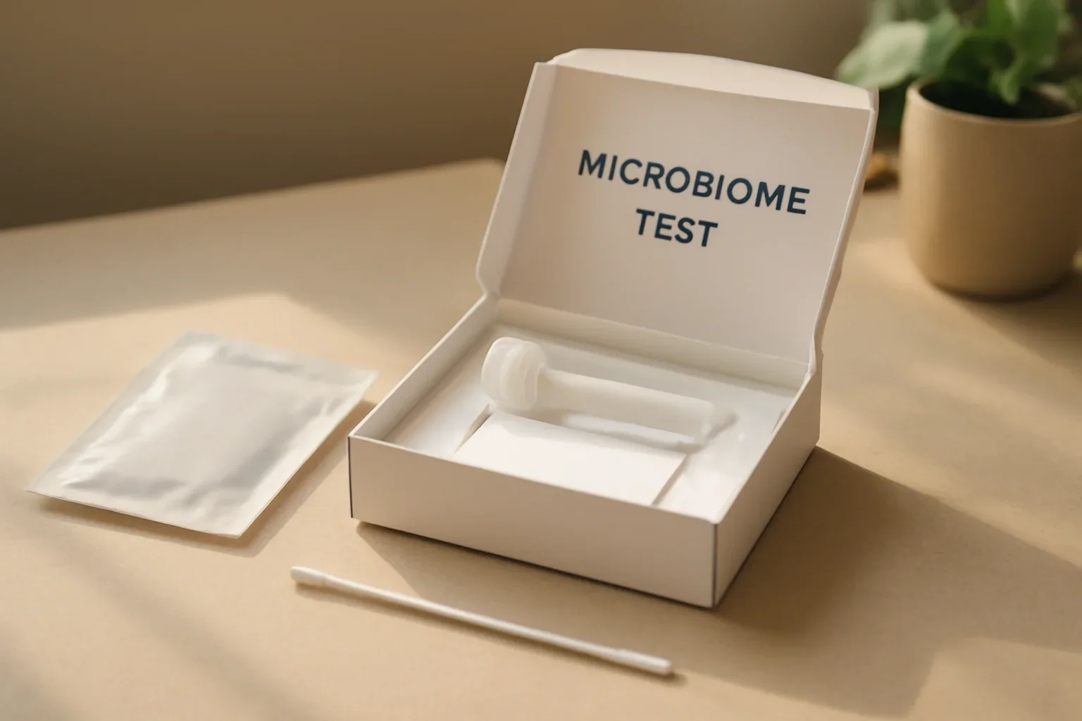 Microbiome Test After Antibiotics page hero image showing an at-home microbiome testing scene