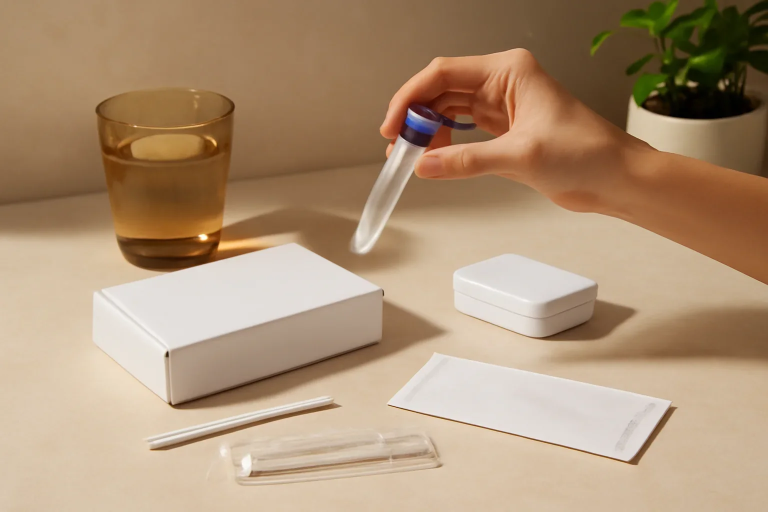 Microbiome Testing and Bloating page hero image showing an at-home microbiome testing scene