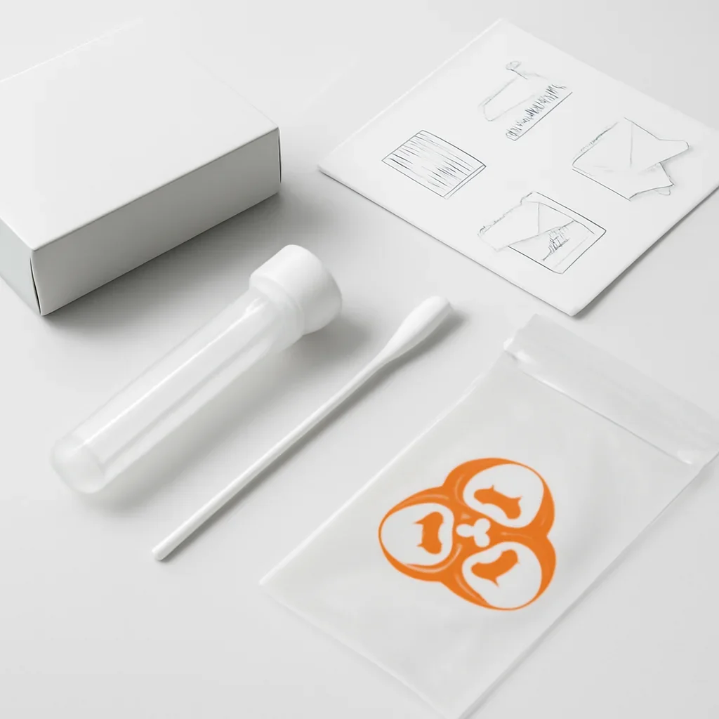 Microbiome test kit contents and home collection instructions for a Saguenay customer