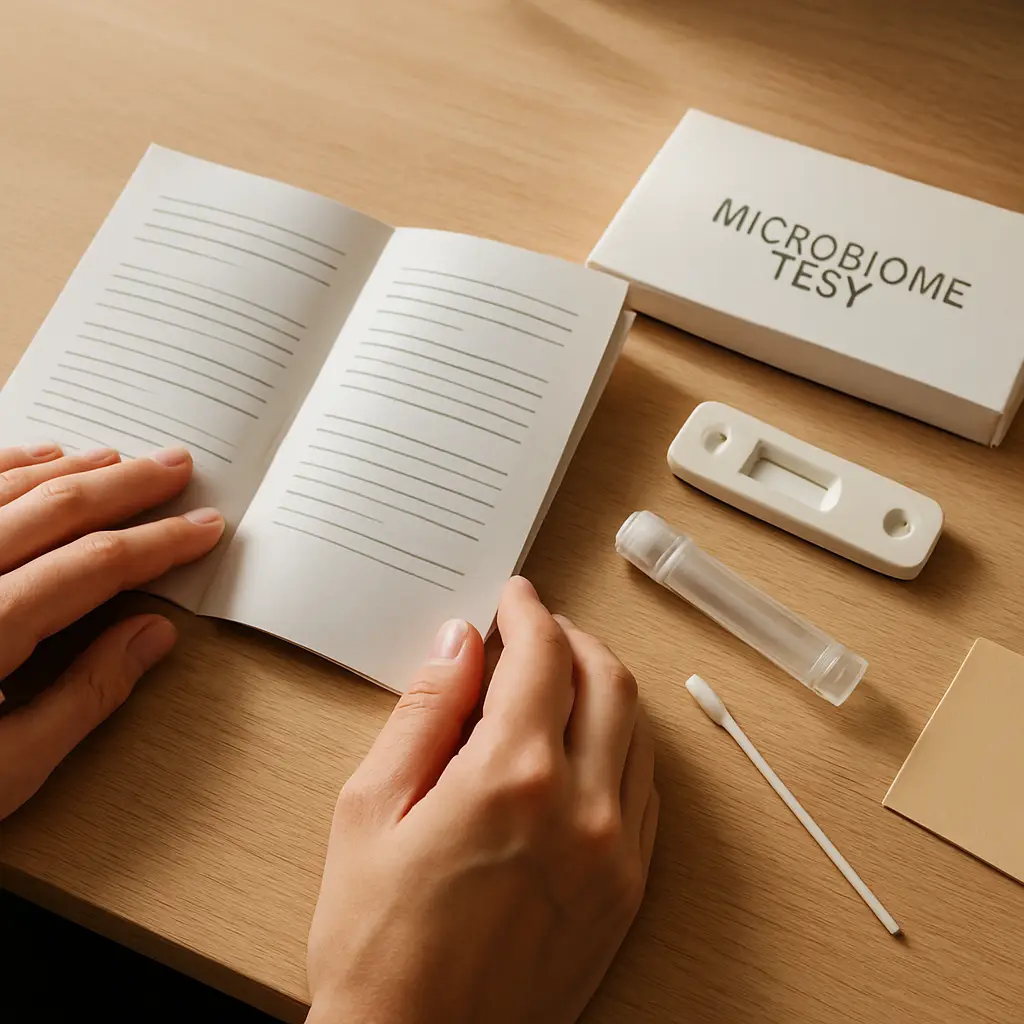 Customer reviewing microbiome test kit instructions
