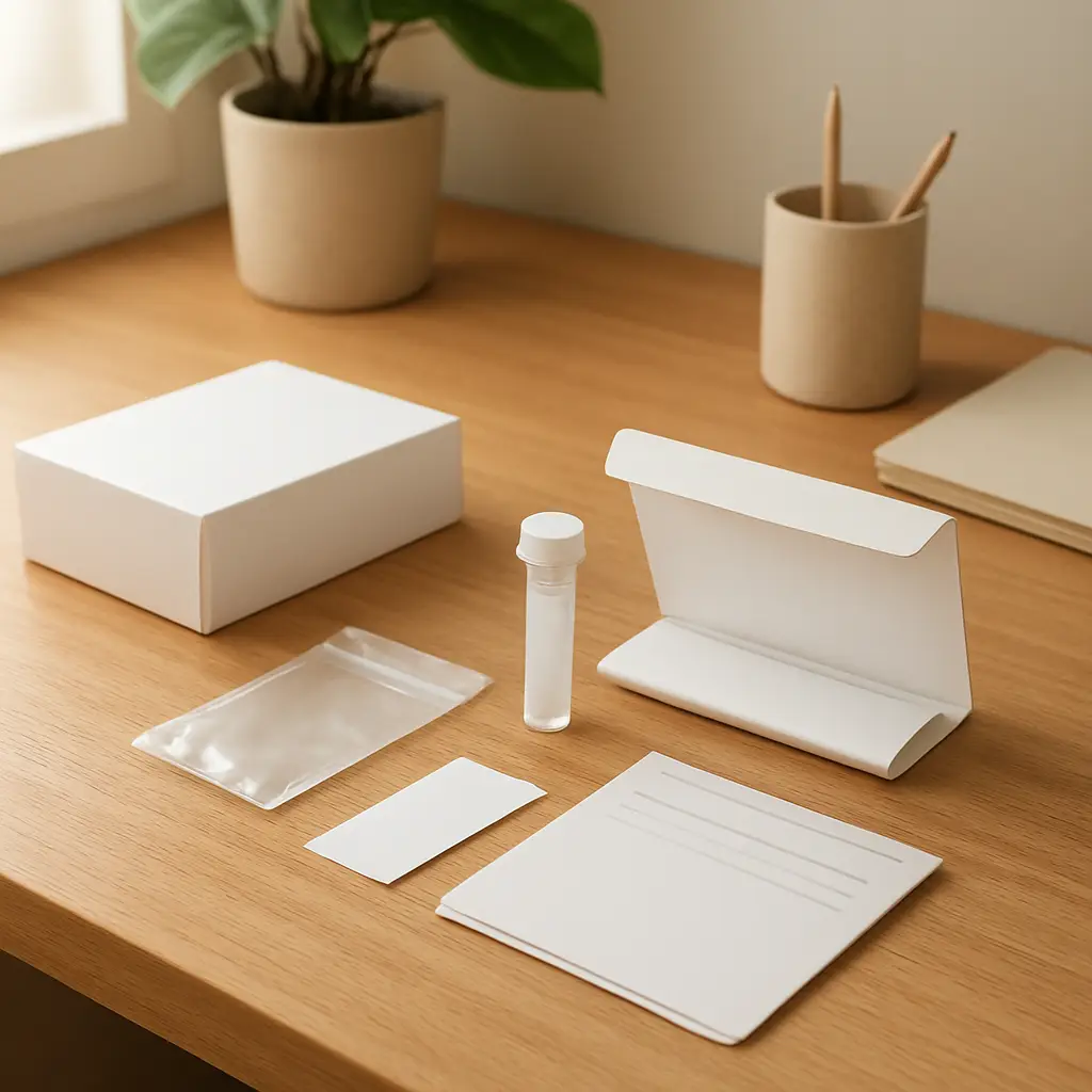 Microbiome test process image showing sample collection instructions and a clean at-home kit layout